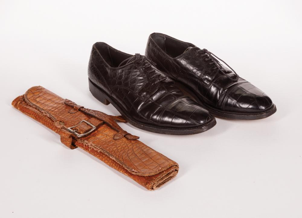 Appraisal: Pair of Black Alligator Skin Shoes for Men marked Johnston