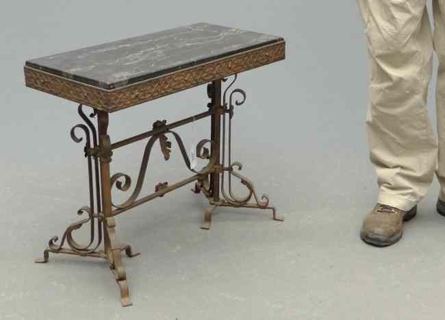 Appraisal: High quality black marble top iron base table Top ''