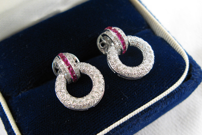 Appraisal: PAIR OF RUBY DIAMOND AND EIGHTEEN KARAT WHITE GOLD EARRINGS