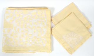 Appraisal: PASTEL YELLOW LINEN NAPKINS TABLECLOTH PASTEL YELLOW LINEN NAPKINS TABLECLOTH