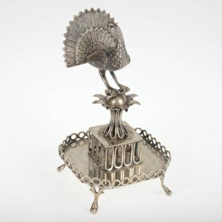 Appraisal: Continental Judaic silver spice tower with peacock th th c