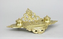 Appraisal: French Style Brass Double Inkwell Very decorative brass double inkwell