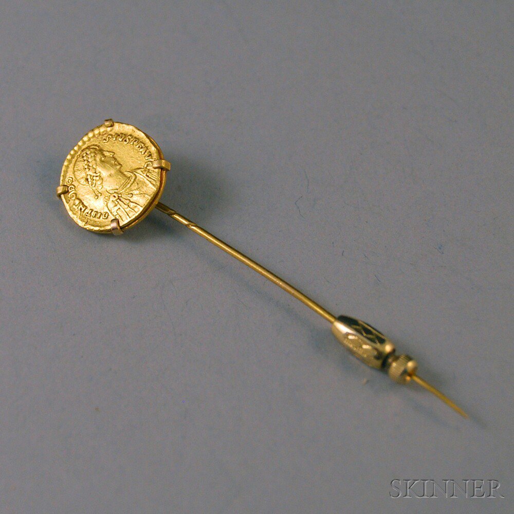 Appraisal: kt Gold Stickpin set with an ancient or ancient-style coin