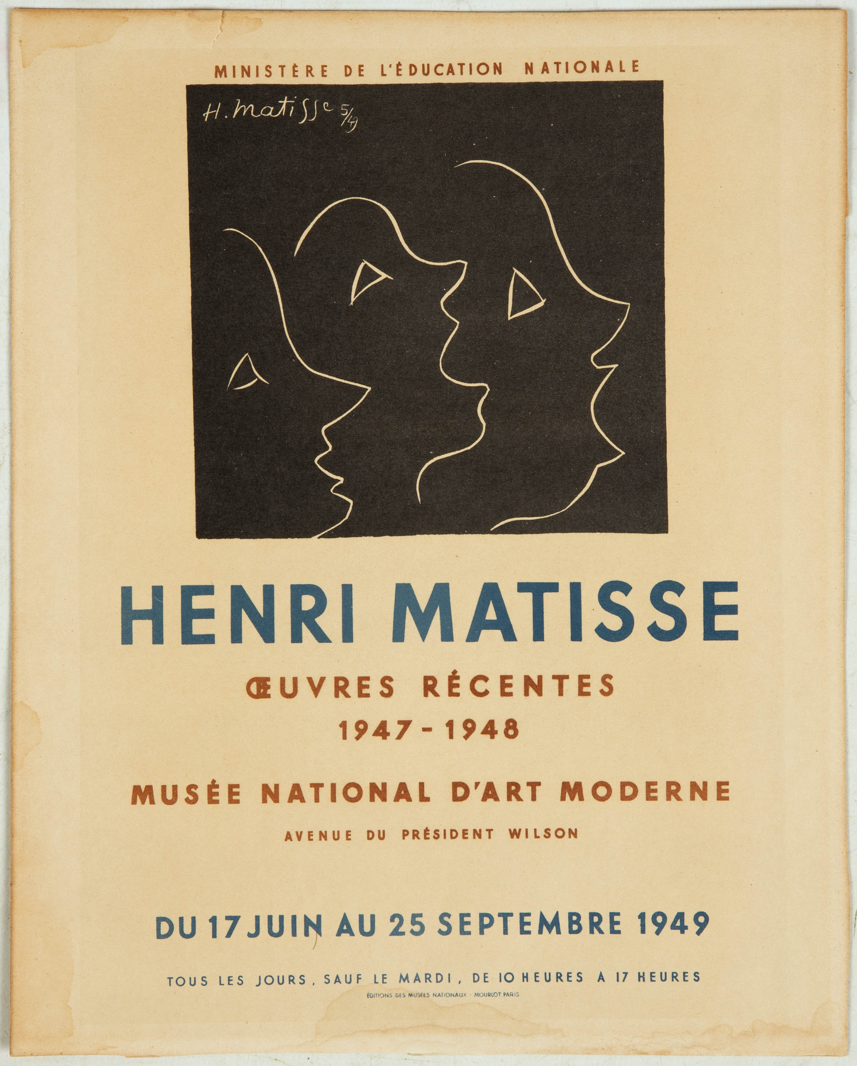 Appraisal: HENRI MATISSE EXHIBITION POSTER FOR MUSEE NATIONALE D'ART MODERNE PARIS