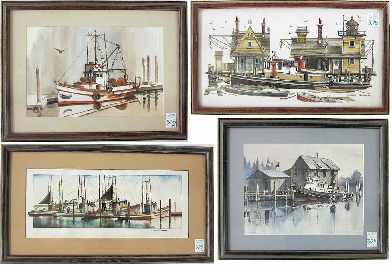 Appraisal: STEVE NELSEN FOUR WATERCOLORS ON PAPER American th century Dock