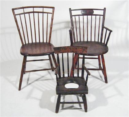 Appraisal: Three spindle-back chairs late th century Including two bamboo-turned Windsor