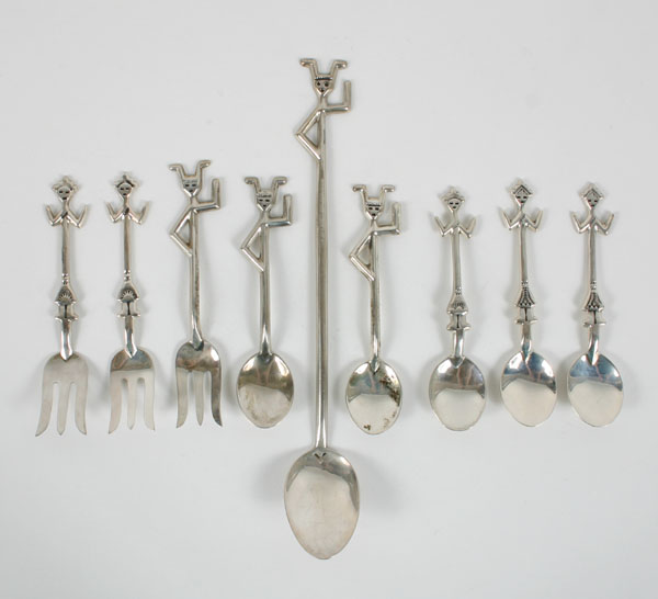 Appraisal: Native American sterling spoons and forks five spoons three forks