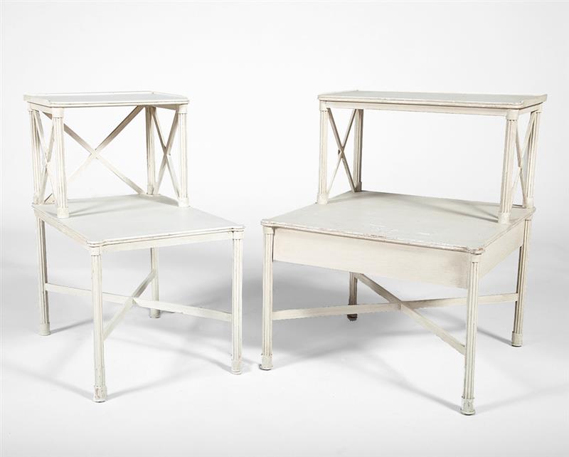 Appraisal: Two White Painted Two-Tiered Side Tables x x in and