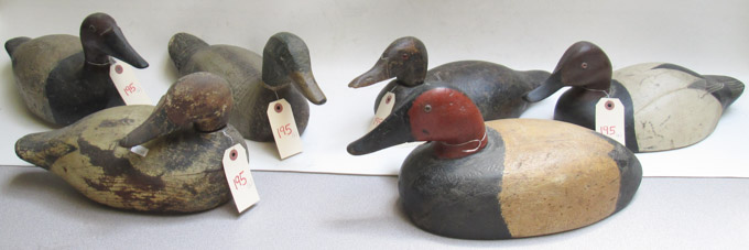 Appraisal: SIX HAND CARVED DUCK DECOYS all appear to be canvas