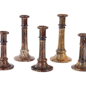 Appraisal: Five Rockingham Glaze Candlesticks American th Century Height of largest