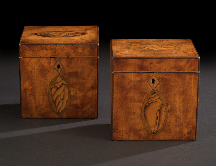 Appraisal: Pair of Georgian Inlaid Mahogany Tea Caddies first quarter th