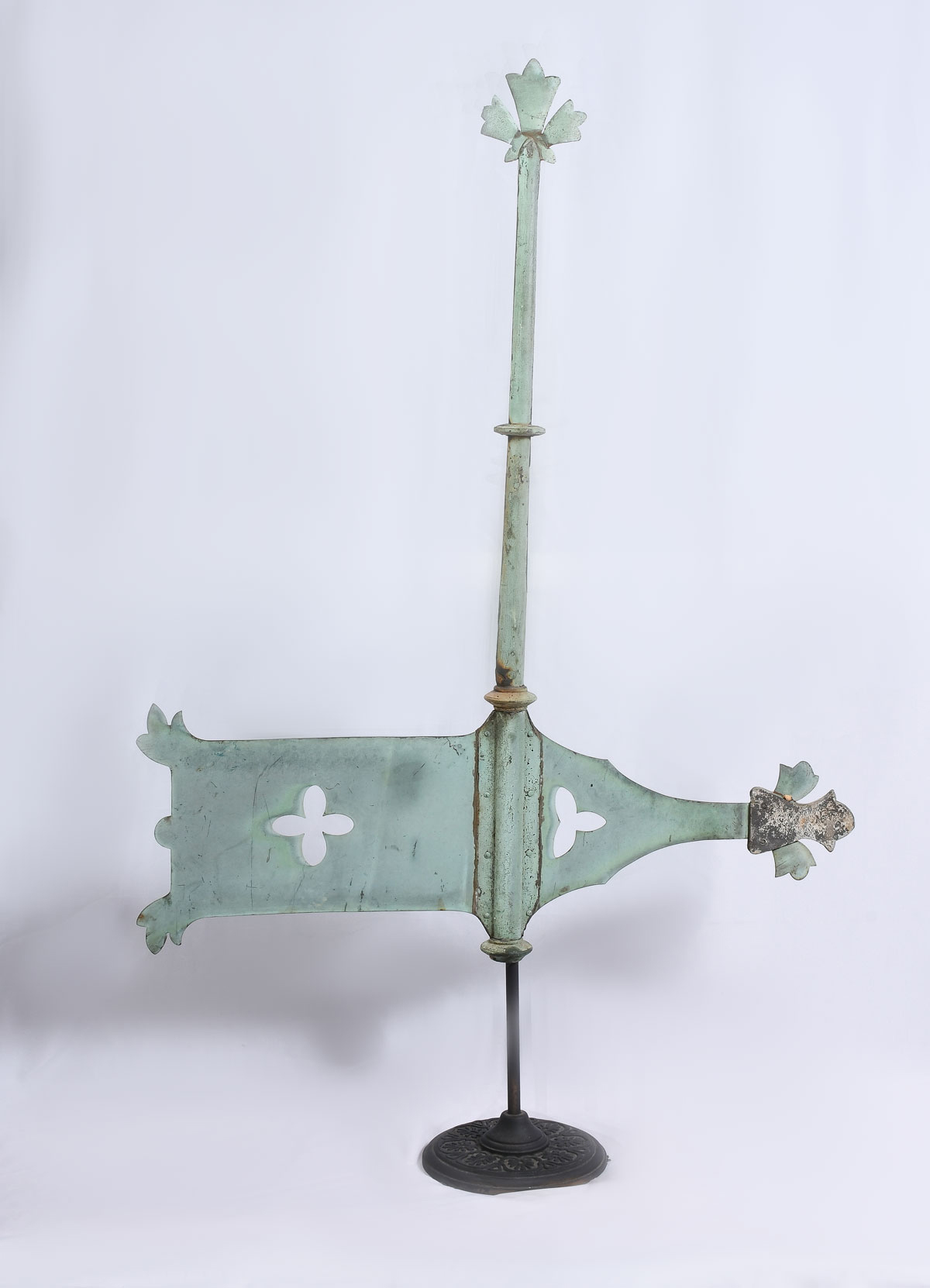 Appraisal: COPPER FOLK ART WEATHERVANE Flag form weather vane resting on