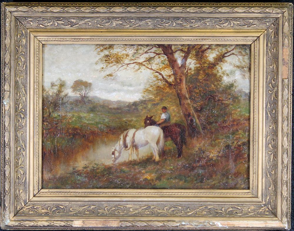 Appraisal: American School Signed th C Ptg of Horses American School