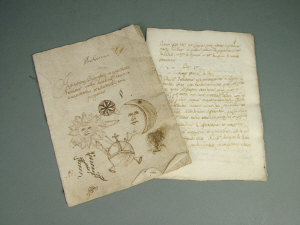 Appraisal: A Latin manuscript the front cover with various drawings of