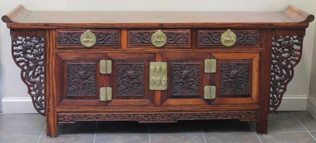 Appraisal: Outstanding Antique Chinese Hardwood Altar Cofferor Liansanchu Please take note