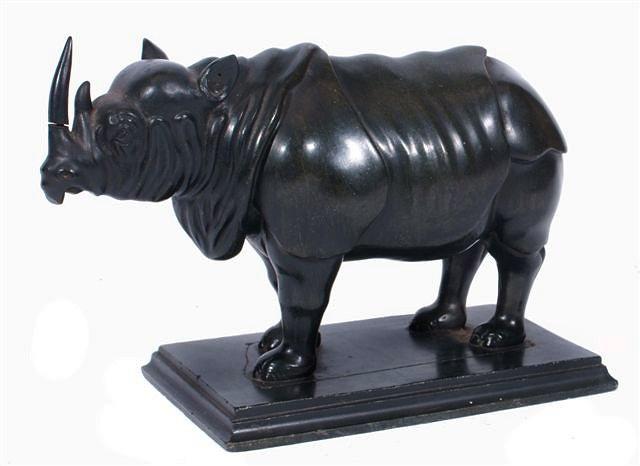 Appraisal: AN ANTIQUE NORTH EUROPEAN CARVED HARDSTONE TWO HORNED RHINOCERUS on