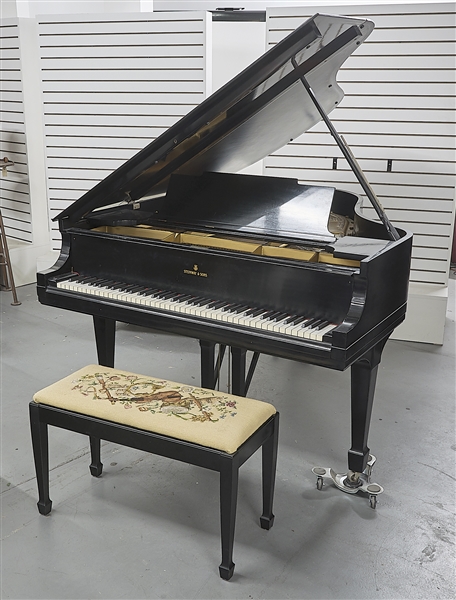 Appraisal: black lacquer finish parlor grand piano by Steinway Sons serial