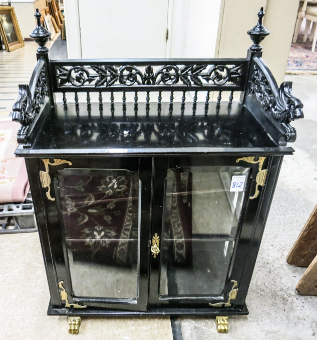 Appraisal: SMALL VICTORIAN EBONIZED CURIO CABINET English th century having two