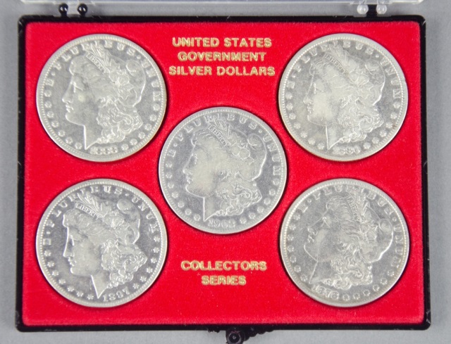 Appraisal: Five Circulated Morgan DollarsGrades range VG-VF Dates include - TF