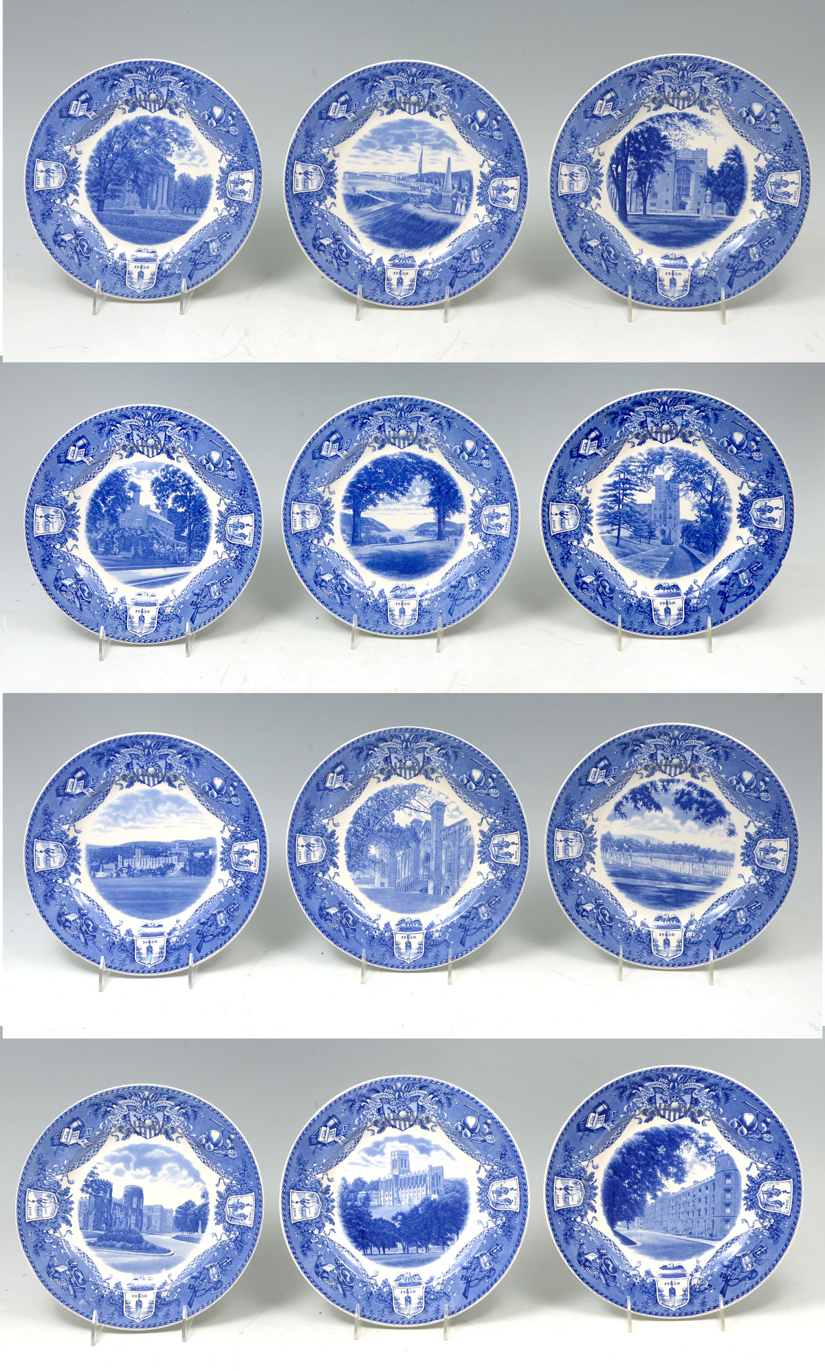 Appraisal: WEDGWOOD WEST POINT SCENIC PLATES These blue white scenic plates