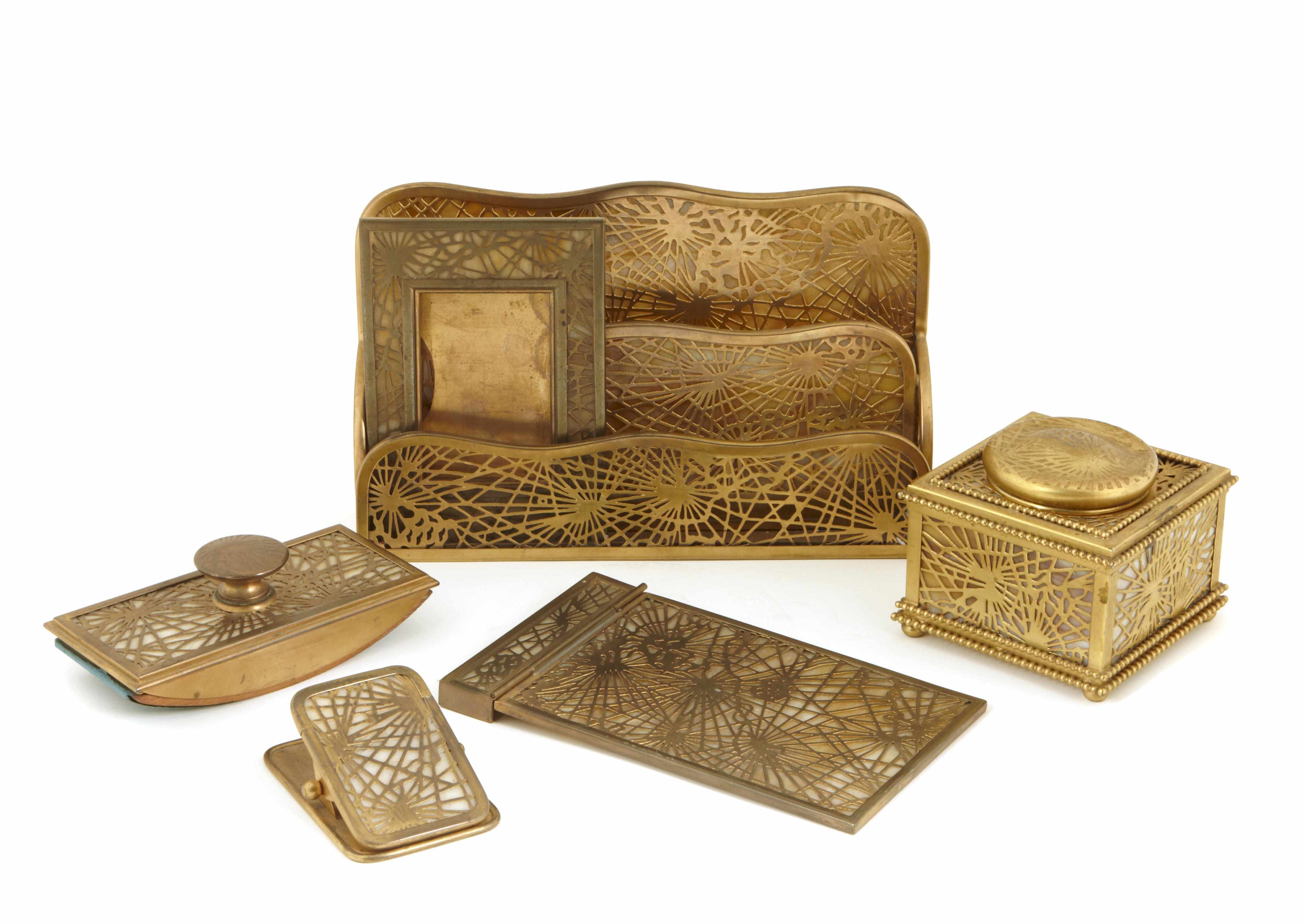 Appraisal: A Tiffany Studios gilt bronze and favrile glass six piece