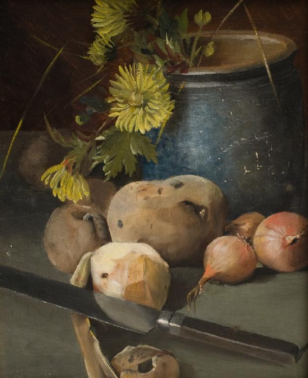 Appraisal: th CENTURY SCHOOL STILL LIFE OF POTATOES ONIONS AND FLOWERS