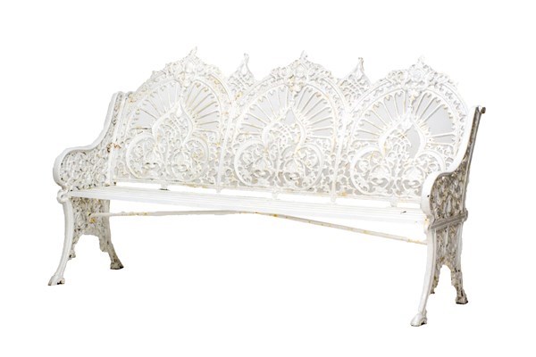 Appraisal: A Coalbrookdale design white painted cast iron garden bench with