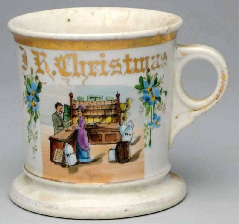 Appraisal: Grocer's Shaving Mug Gilt name J R Christmas Stamped but