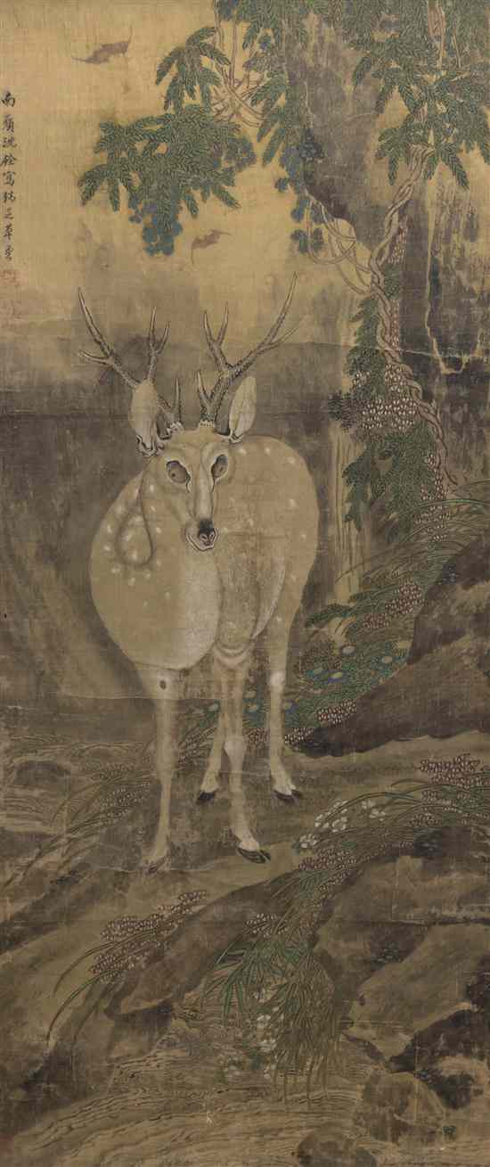 Appraisal: A Chinese Painting on Silk of a Spotted Deer attributed