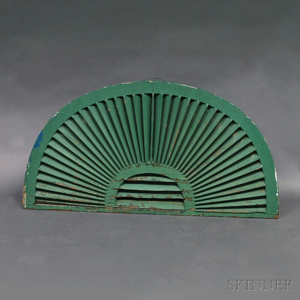 Appraisal: Green-painted Fan Architectural Element th century approximate ht wd in