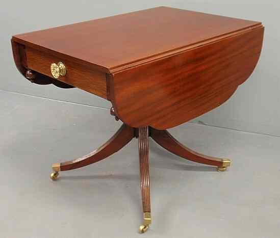 Appraisal: Duncan Phyfe mahogany drop-leaf table with reeded down-swept legs and