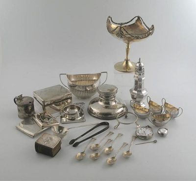 Appraisal: Mixed silver including gilt dish on stand capstan inkwell A