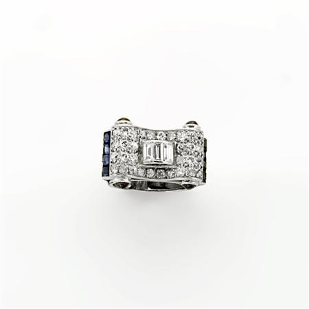 Appraisal: Retro Platinum Diamond and Sapphire Ring Estimate -