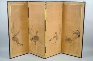 Appraisal: Japanese Four Panel Painted Screen Japanese four panel painted screen