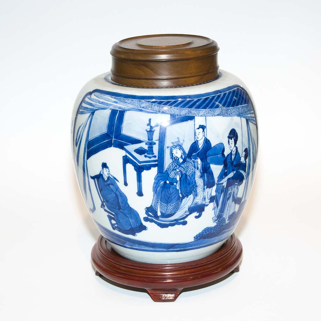 Appraisal: Chinese Blue and White Glazed Porcelain Jar Kangxi Period The