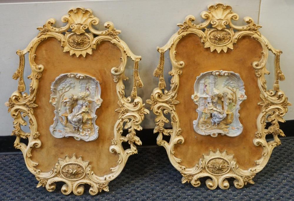 Appraisal: Pair of Continental Bisque Porcelain Plaques of Interior Scenes Each