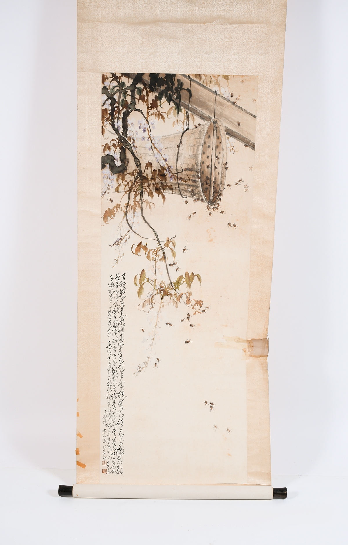 Appraisal: UNUSUAL JAPANESE WATERCOLOR SCROLL PAINTING Scene depicts a Hanging Man-Made