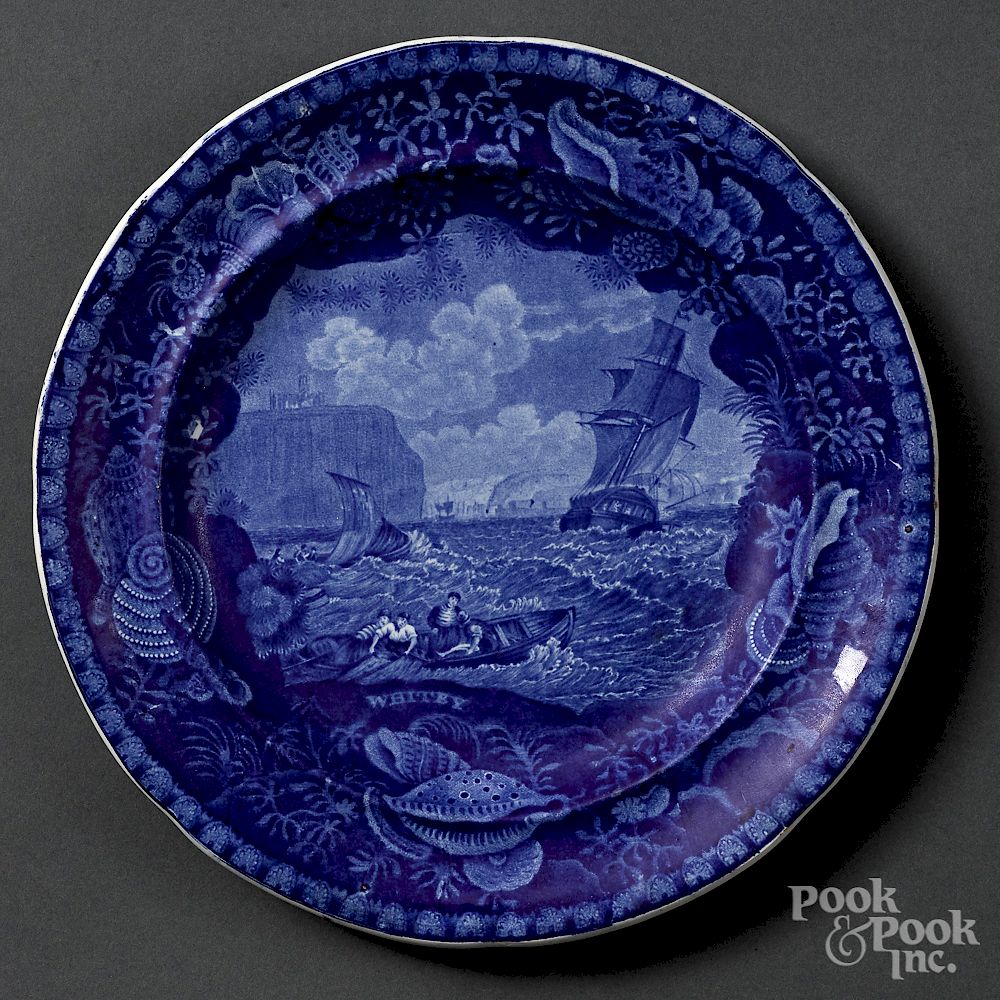 Appraisal: Historical Blue Staffordshire plate Historical Blue Staffordshire The Ship Whitey