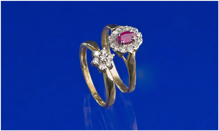 Appraisal: ct Gold Stone Diamond Cluster Ring Together With A Ruby