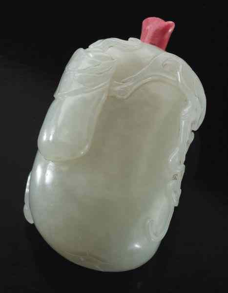 Appraisal: Chinese Qing carved white jade snuff bottledepicting bats and squash