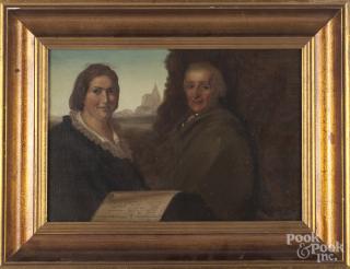 Appraisal: Oil on canvas of two figures with a document dated