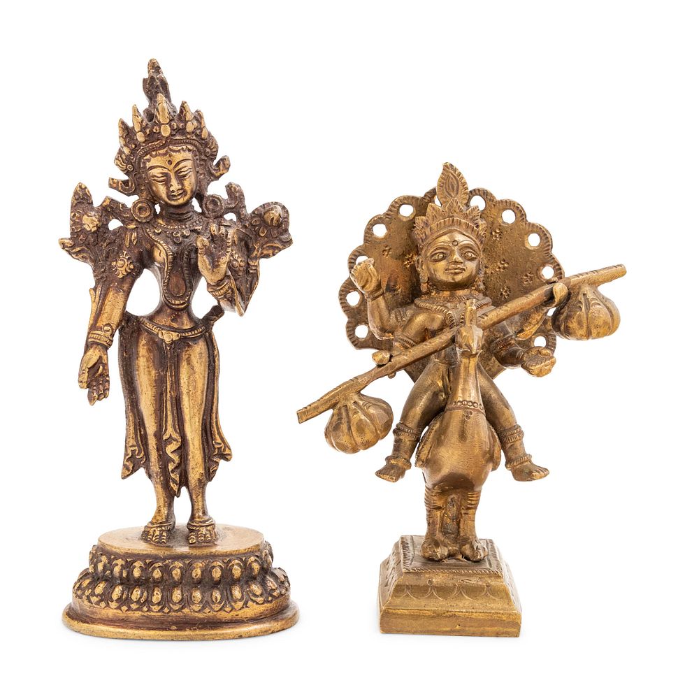 Appraisal: Two Himalayan Gilt Bronze Figures Two Himalayan Gilt Bronze Figures