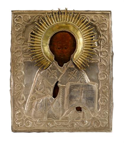 Appraisal: Russian icon of St Nicholas th century With a silver