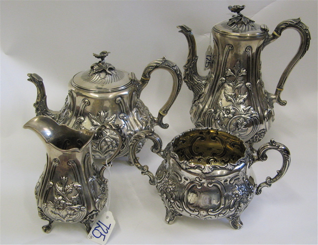 Appraisal: ENGLISH VICTORIAN STERLING SILVER TEA COFFEE SERVICE comprised of a