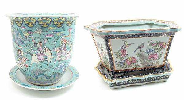 Appraisal: A pair of Chinese porcelain jardinieres with undertrays together with