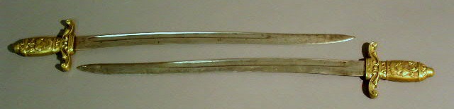 Appraisal: Pair of artillery style swords with engraved brass handles l