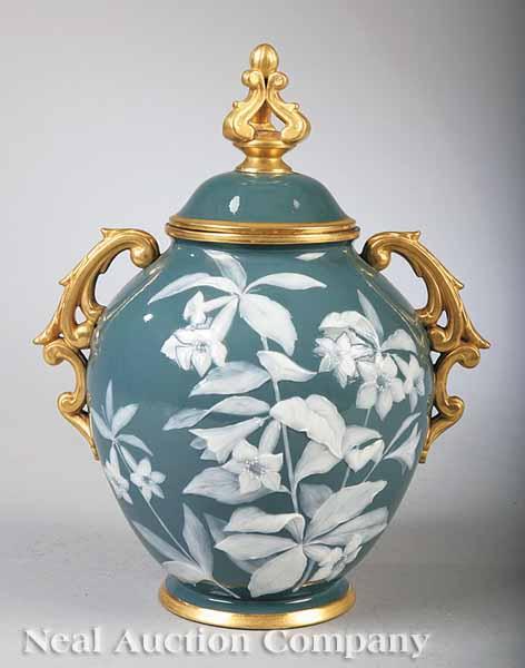 Appraisal: A Grainger Co Worcester P te-sur-P te Porcelain Covered Urn