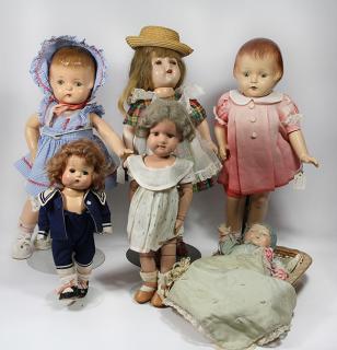 Appraisal: lot of Associated vintage dolls executed in composition and wood