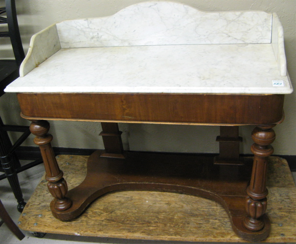 Appraisal: VICTORIAN MARBLE-TOPPED MAHOGANY WASHSTAND English th century Dimensions H x