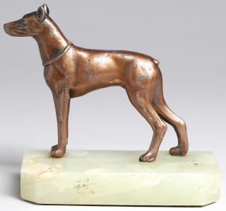 Appraisal: Vintage Coppered Metal Figure of Doberman Pinscher On a green